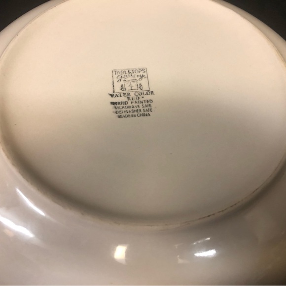 Tabletops Gallery Water Color Red 12-1/2” hand-painted Serving Bowl Large - Picture 5 of 12